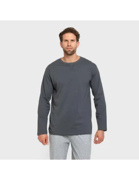 Pijama algodão homem Cuadro Edmund azul pijamas-compridos-homem