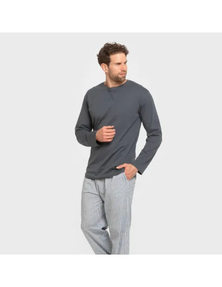 Pijama algodão homem Cuadro Edmund azul pijamas-compridos-homem