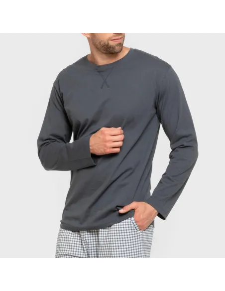 Pijama algodão homem Cuadro Edmund azul pijamas-compridos-homem