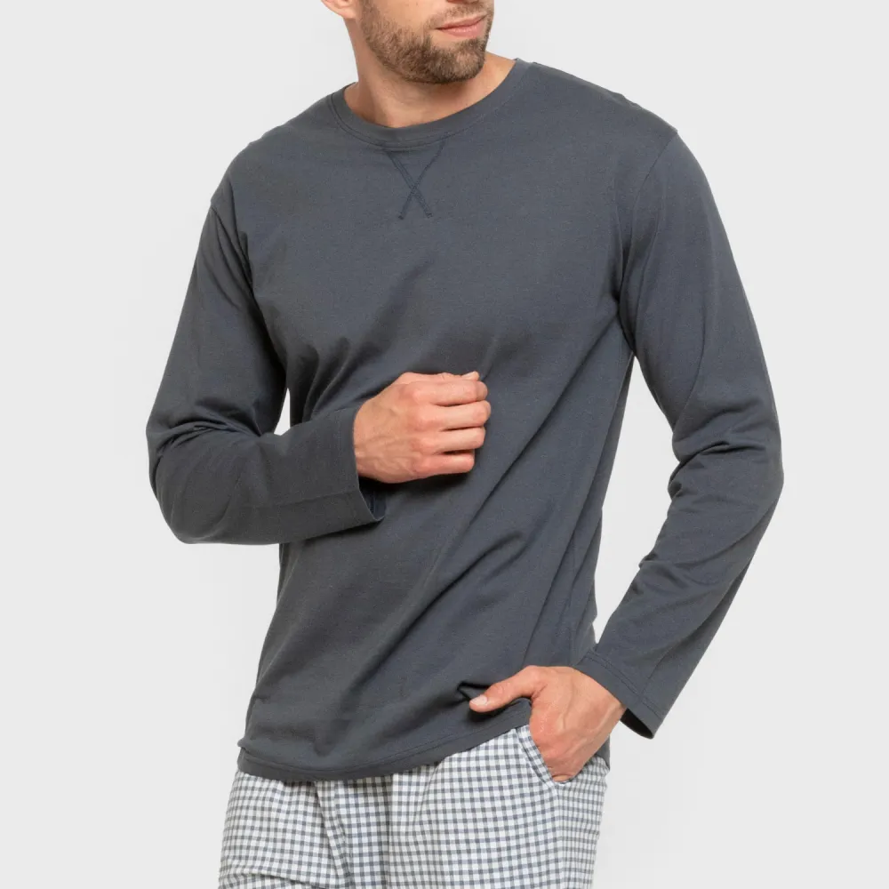 Pijama algodão homem Cuadro Edmund azul pijamas-compridos-homem