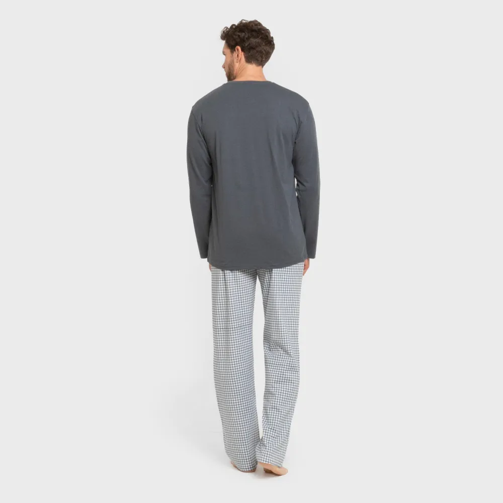 Pijama algodão homem Cuadro Edmund azul pijamas-compridos-homem