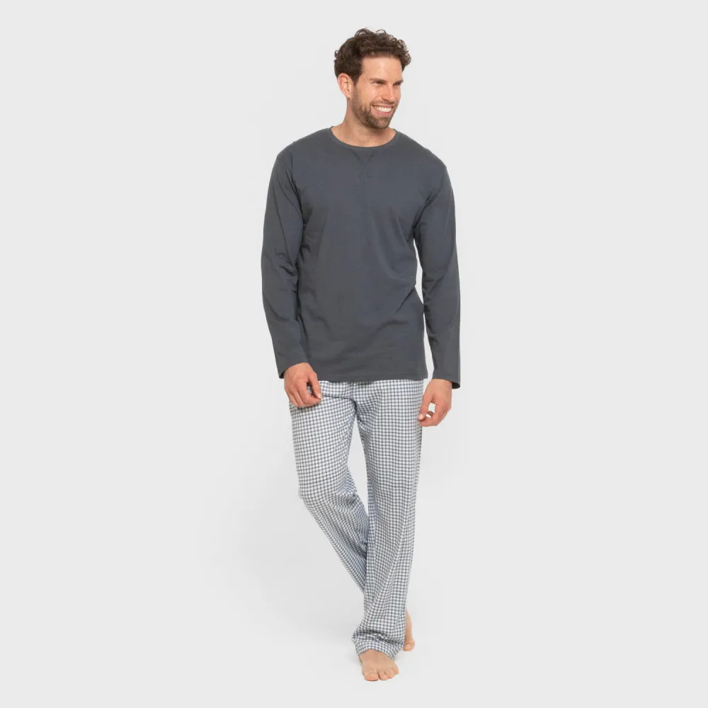 Pijama algodão homem Cuadro Edmund azul pijamas-compridos-homem