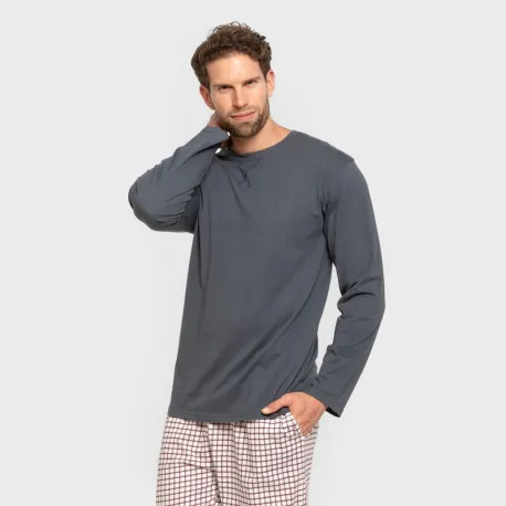 Pijama algodão homem Cuadro Michael azul pijamas-compridos-homem