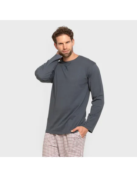 Pijama algodão homem Cuadro Michael azul pijamas-compridos-homem