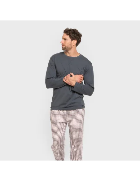 Pijama algodão homem Cuadro Michael azul pijamas-compridos-homem