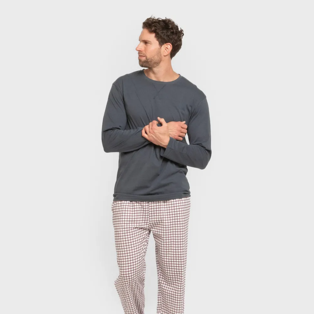 Pijama algodão homem Cuadro Michael azul pijamas-compridos-homem