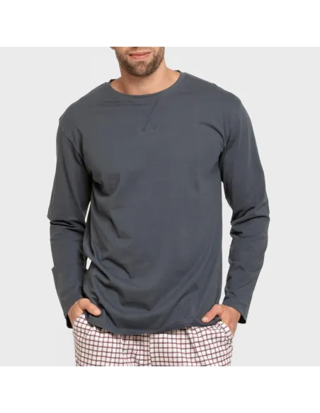 Pijama algodão homem Cuadro Michael azul pijamas-compridos-homem