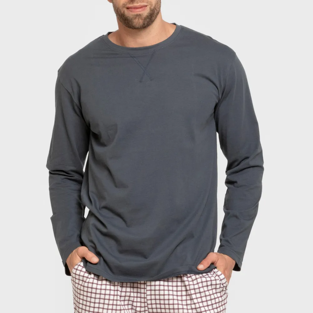 Pijama algodão homem Cuadro Michael azul pijamas-compridos-homem