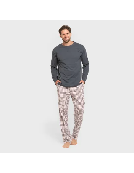 Pijama algodão homem Cuadro Michael azul pijamas-compridos-homem