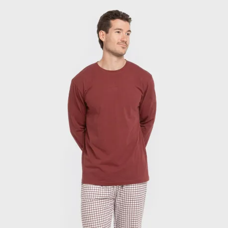 Pijama algodão homem Cuadro Michael bordô pijamas-compridos-homem