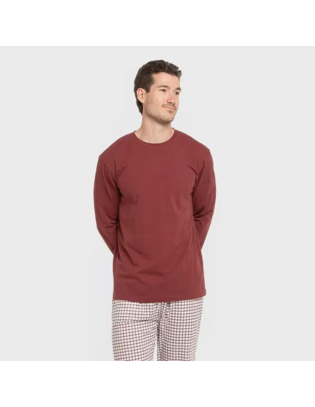 Pijama algodão homem Cuadro Michael bordô pijamas-compridos-homem