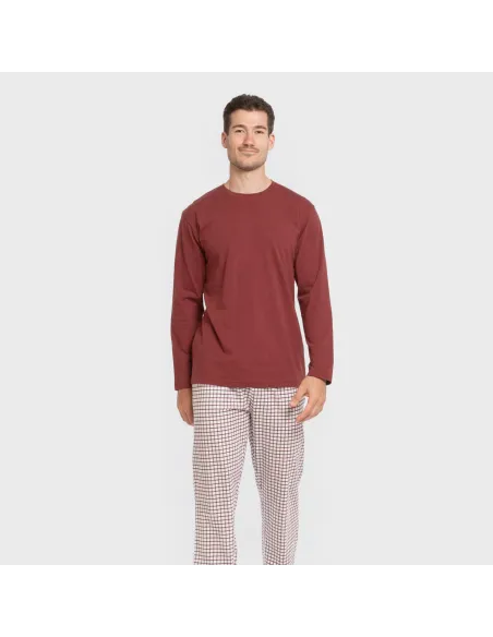 Pijama algodão homem Cuadro Michael bordô pijamas-compridos-homem