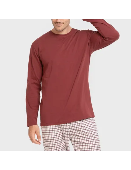 Pijama algodão homem Cuadro Michael bordô pijamas-compridos-homem
