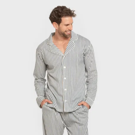 Pijama comprido camisa algodão homem Raya Ceballos indigo pijamas-compridos-homem