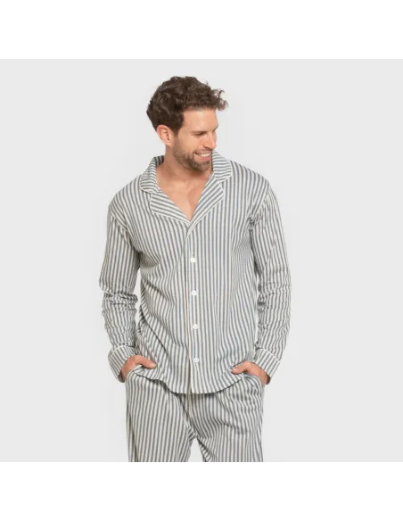 Pijama comprido camisa algodão homem Raya Ceballos indigo pijamas-compridos-homem