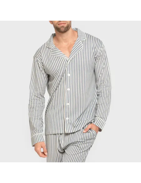 Pijama comprido camisa algodão homem Raya Ceballos indigo pijamas-compridos-homem
