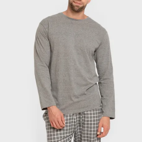 Pijama homem flanela Cuadro Roberto cinza pijamas-compridos-homem