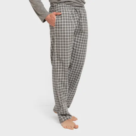 Pijama homem flanela Cuadro Roberto cinza pijamas-compridos-homem