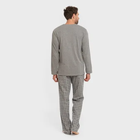 Pijama homem flanela Cuadro Roberto cinza pijamas-compridos-homem