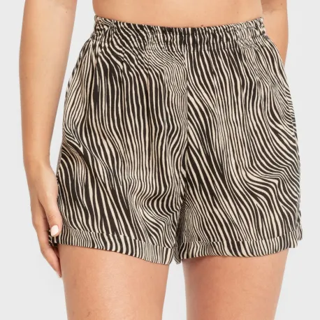 Calções viscosa bambula Drus bege - preto pantalones-comodos-mujer