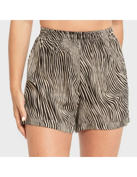 Calções viscosa bambula Drus bege - preto pantalones-comodos-mujer