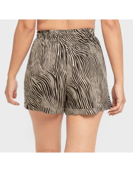 Calções viscosa bambula Drus bege - preto pantalones-comodos-mujer