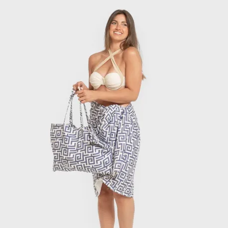 Pack Toalha Pareo + Bolsa Beriche azul toalhas-de-praia