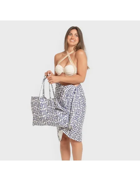 Pack Toalha Pareo + Bolsa Beriche azul toalhas-de-praia