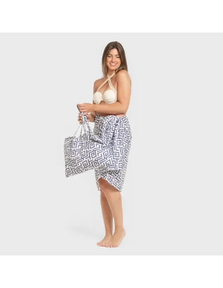 Pack Toalha Pareo + Bolsa Beriche azul toalhas-de-praia
