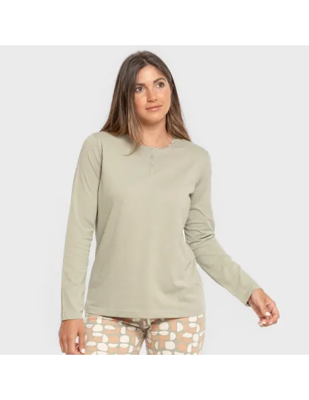 Pijama algodão Tebas verde caça pijamas-compridos-de-mulher