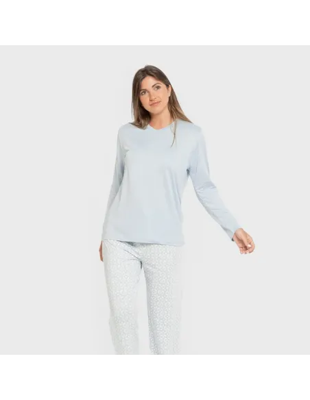 Pijama mulher soft Clau celeste pijamas-compridos-de-mulher