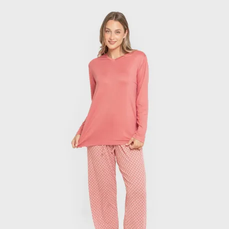 Pijama mulher soft Leonor marsala pijamas-compridos-de-mulher