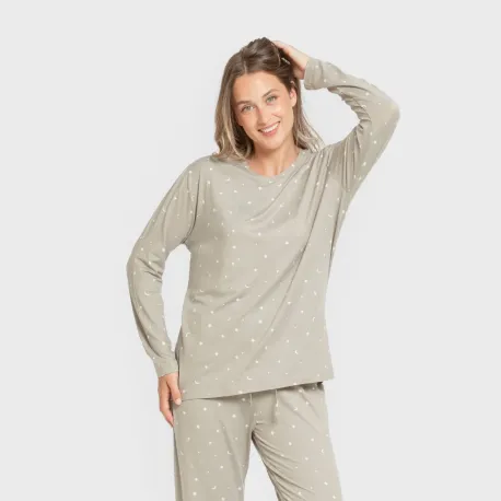 Pijama mulher soft Ambarina verde caça pijamas-compridos-de-mulher