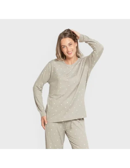 Pijama mulher soft Ambarina verde caça pijamas-compridos-de-mulher
