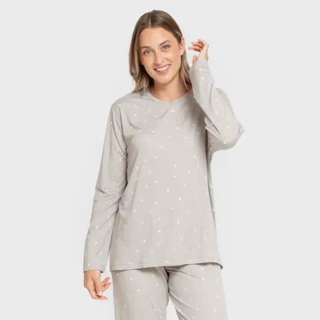 Pijama mulher soft Ambarina cinza pijamas-compridos-de-mulher