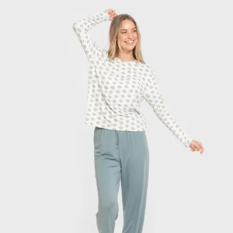 Pijama mulher soft Joy água marinha pijamas-compridos-de-mulher