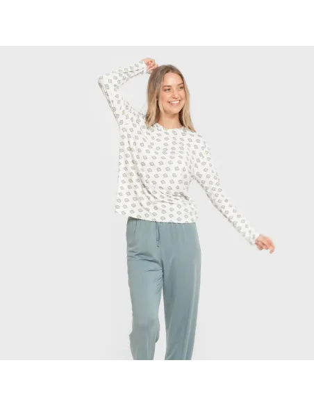 Pijama mulher soft Joy água marinha pijamas-compridos-de-mulher