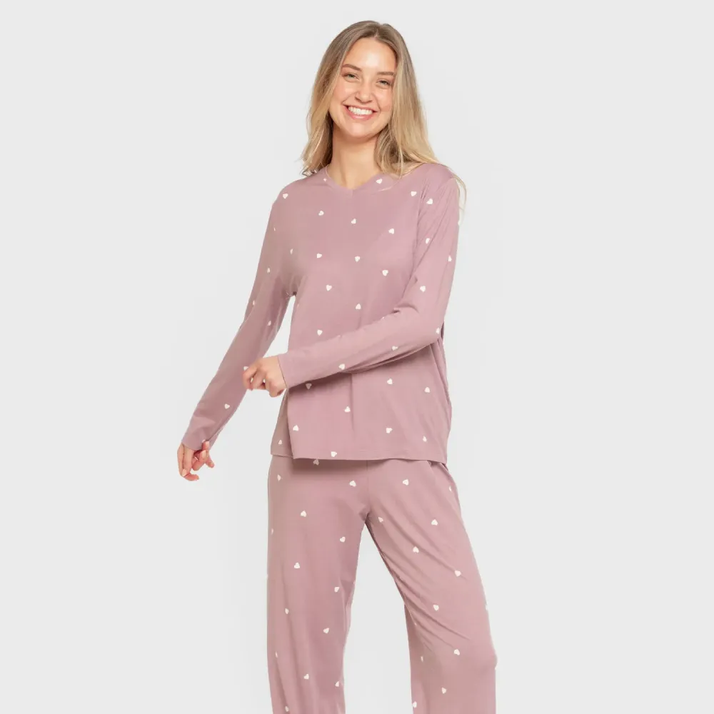 Pijama mulher soft Choer beringela seco pijamas-compridos-de-mulher