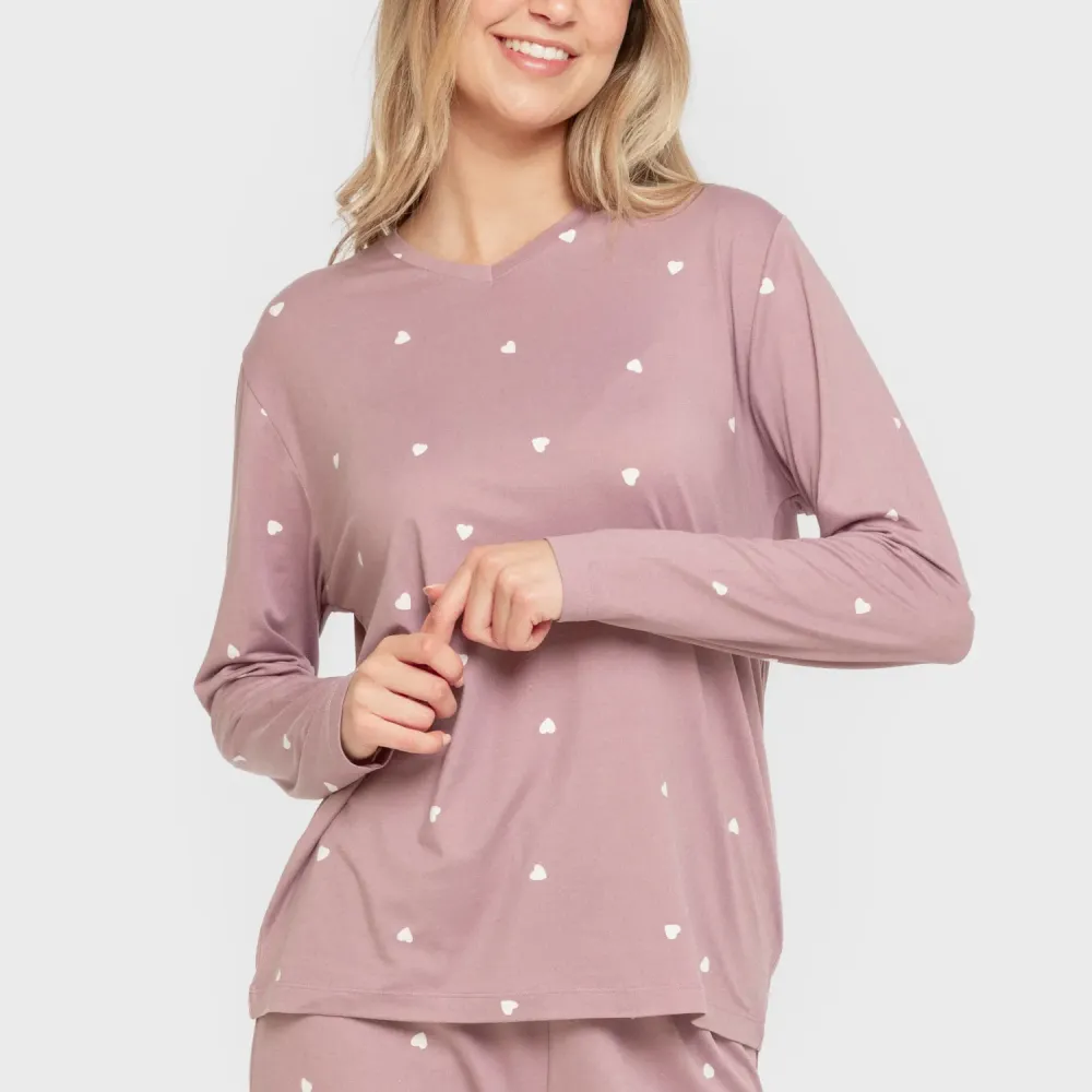 Pijama mulher soft Choer beringela seco pijamas-compridos-de-mulher