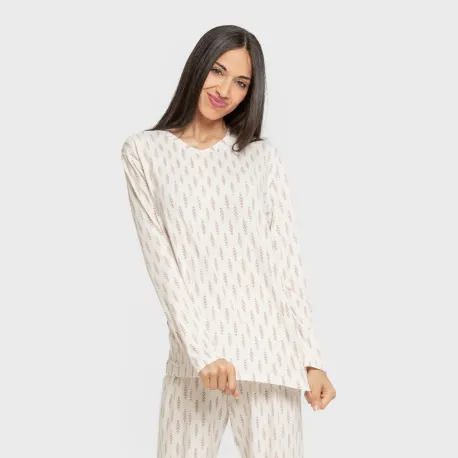 Pijama mulher soft Espiga beringela pijamas-compridos-de-mulher
