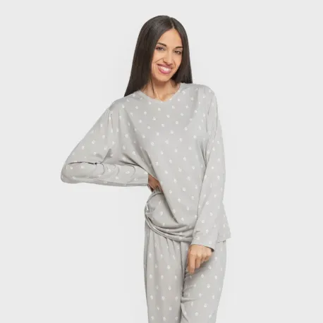 Pijama mulher soft Baby cinza pijamas-compridos-de-mulher