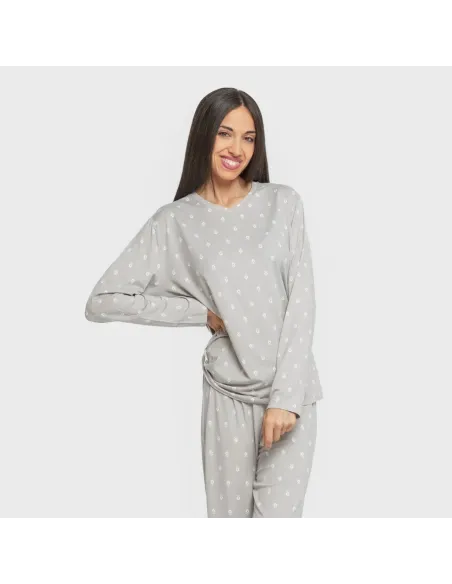 Pijama mulher soft Baby cinza pijamas-compridos-de-mulher
