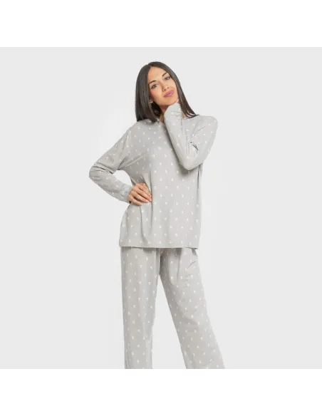 Pijama mulher soft Baby cinza pijamas-compridos-de-mulher
