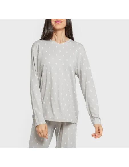 Pijama mulher soft Baby cinza pijamas-compridos-de-mulher