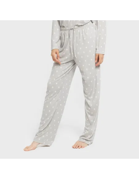Pijama mulher soft Baby cinza pijamas-compridos-de-mulher