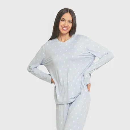 Pijama mulher soft Baby celeste pijamas-compridos-de-mulher