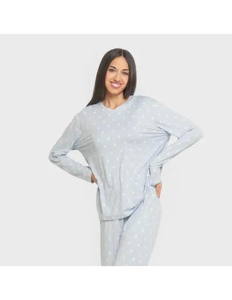 Pijama mulher soft Baby celeste pijamas-compridos-de-mulher