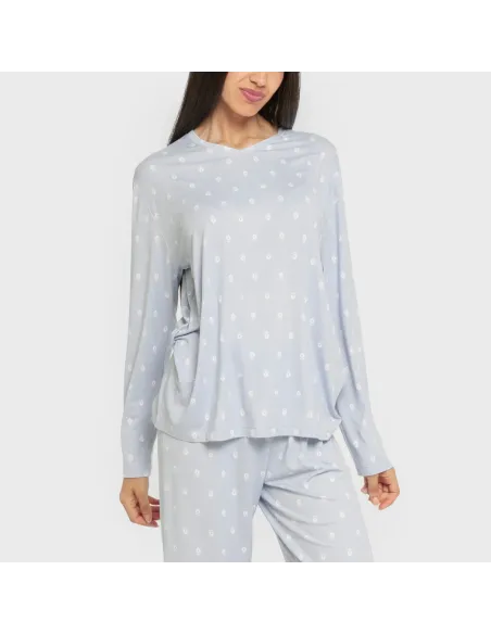 Pijama mulher soft Baby celeste pijamas-compridos-de-mulher