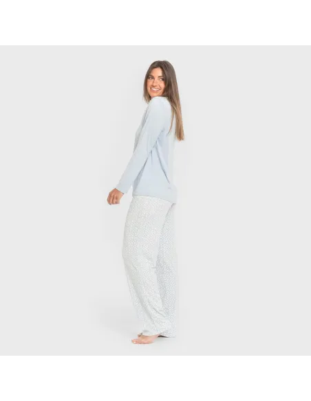 Pijama mulher soft Clau celeste pijamas-compridos-de-mulher
