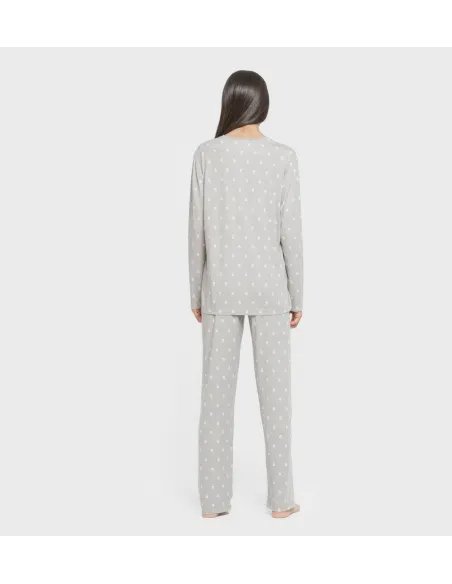Pijama mulher soft Baby cinza pijamas-compridos-de-mulher